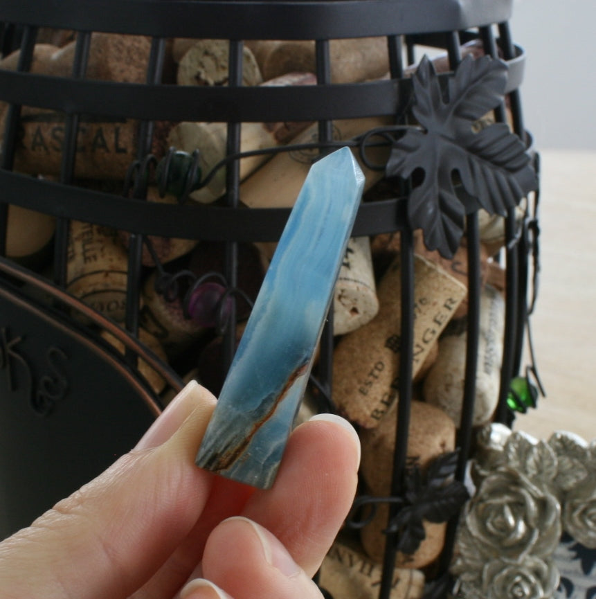 Blue Calcite / Blue Onyx Obelisk from Argentina, also called Lemurian Aquatine Calcite, OB3