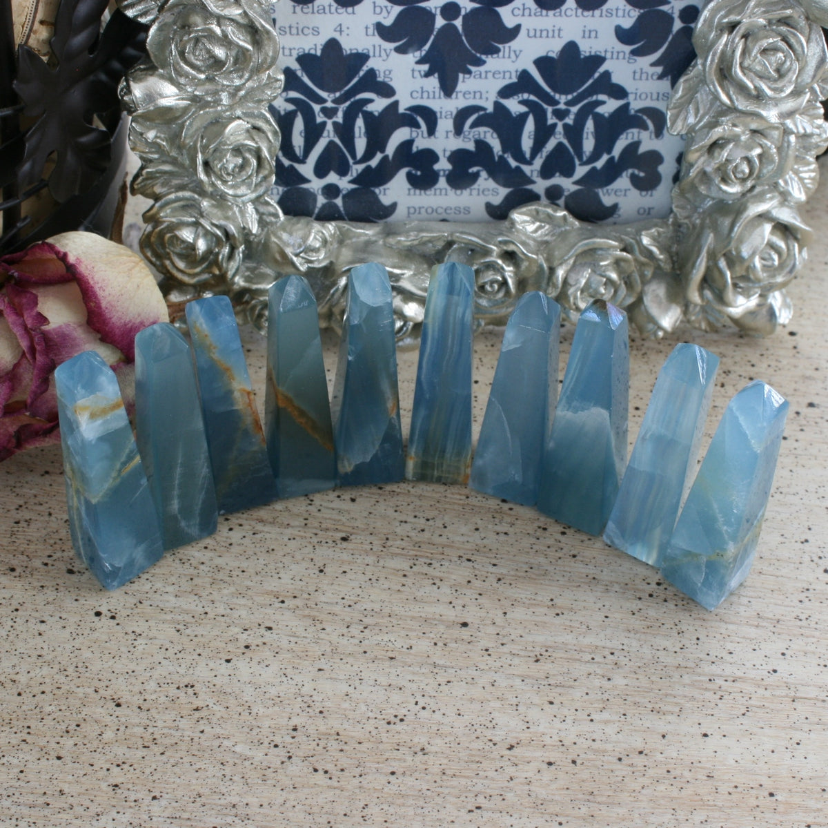 Blue Calcite / Blue Onyx Obelisk from Argentina, also called Lemurian Aquatine Calcite, OB4