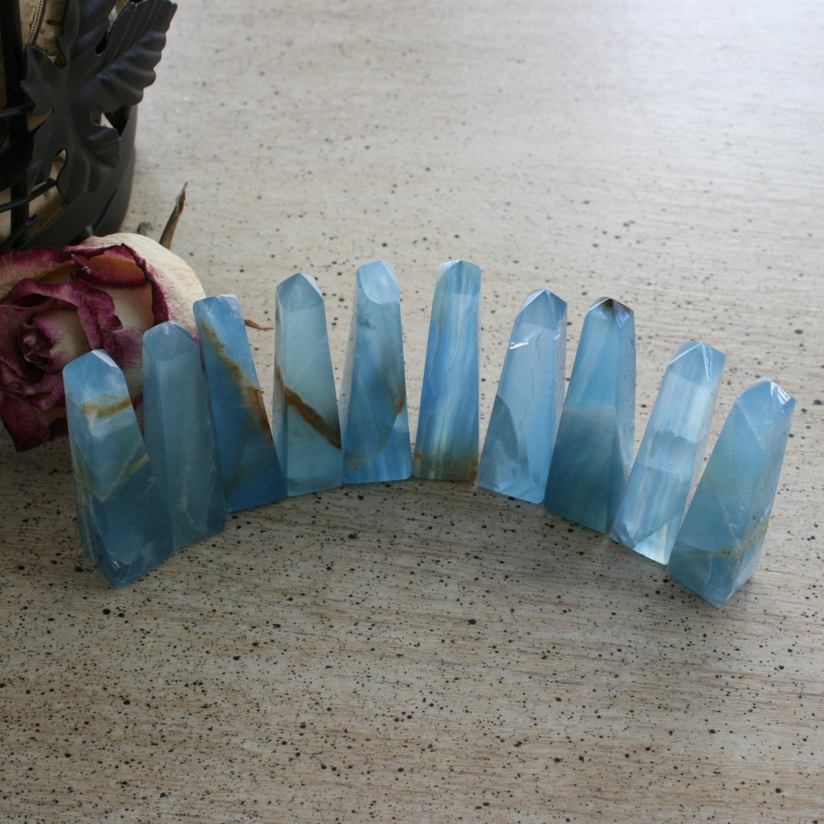 Blue Calcite / Blue Onyx Obelisk from Argentina, also called Lemurian Aquatine Calcite, OB4