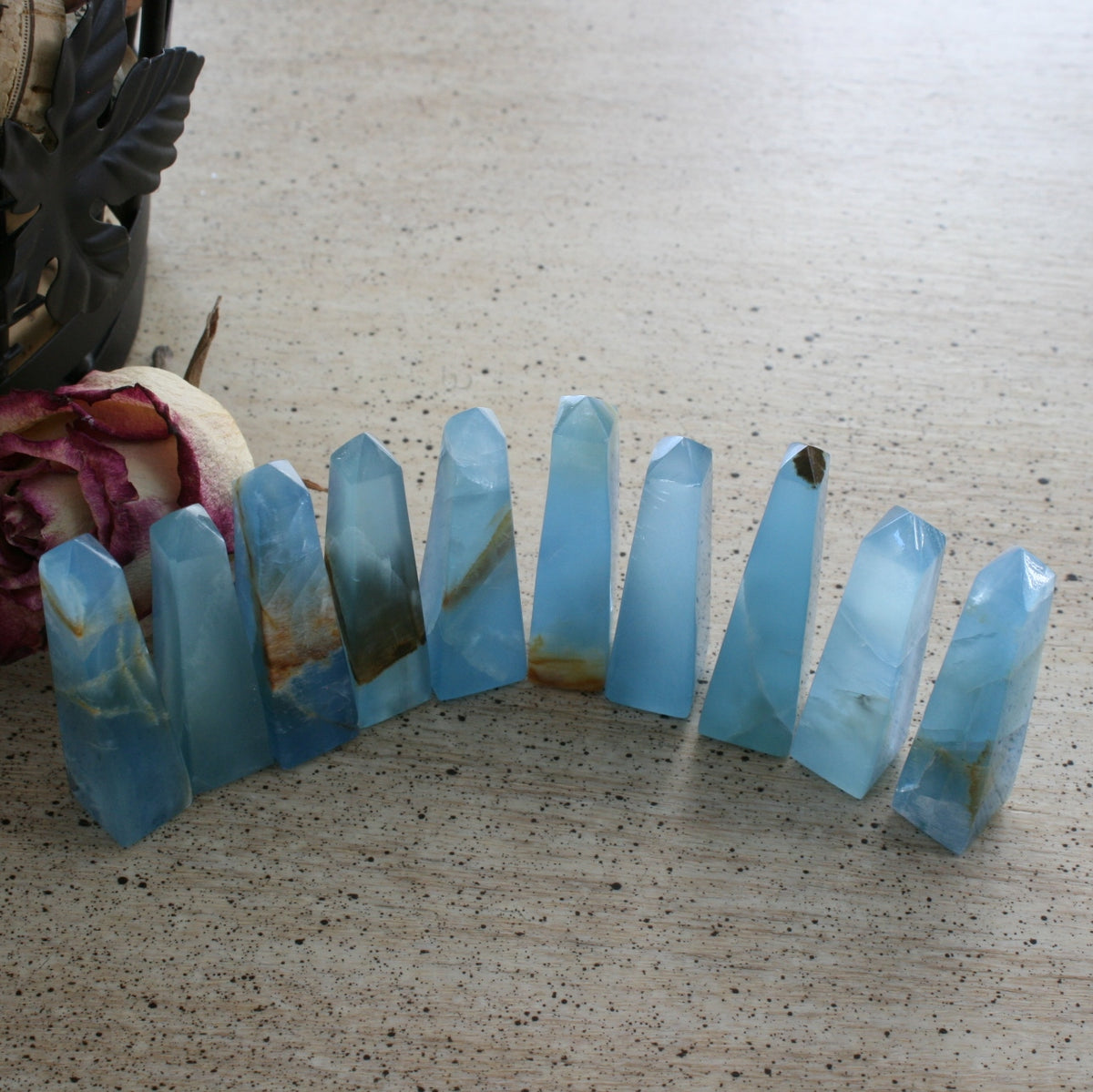 Blue Calcite / Blue Onyx Obelisk from Argentina, also called Lemurian Aquatine Calcite, OB4