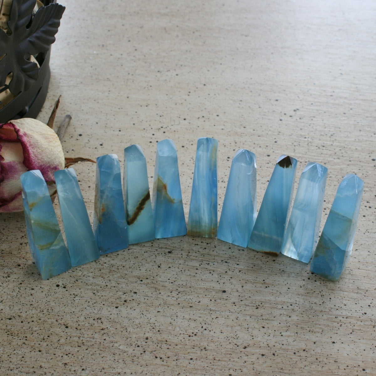 Blue Calcite / Blue Onyx Obelisk from Argentina, also called Lemurian Aquatine Calcite, OB4