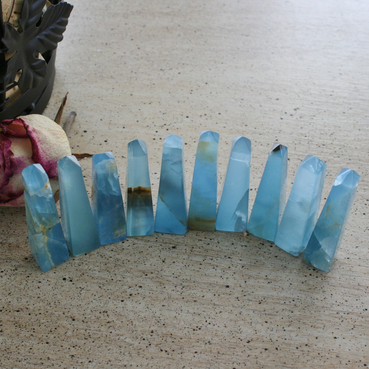 Blue Calcite / Blue Onyx Obelisk from Argentina, also called Lemurian Aquatine Calcite, OB4