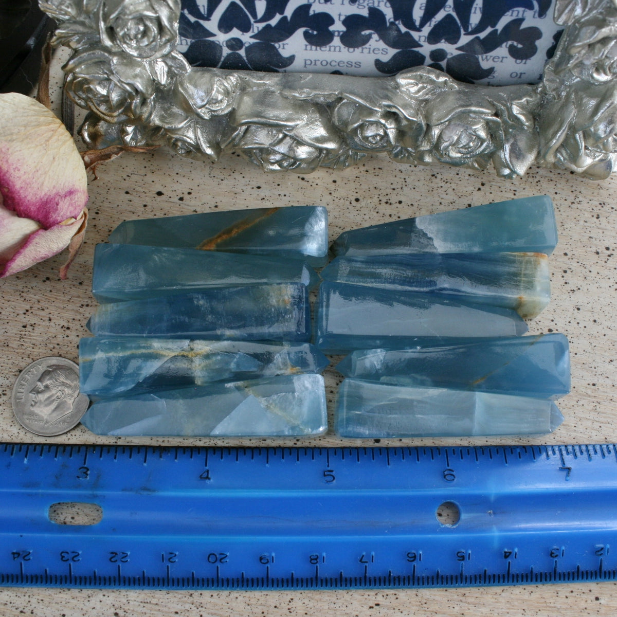 Blue Calcite / Blue Onyx Obelisk from Argentina, also called Lemurian Aquatine Calcite, OB4