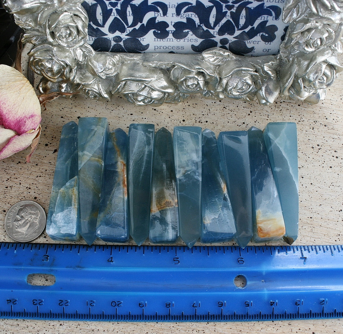 Blue Calcite / Blue Onyx Obelisk from Argentina, also called Lemurian Aquatine Calcite, OB4