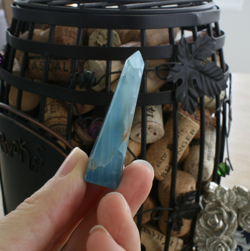 Blue Calcite / Blue Onyx Obelisk from Argentina, also called Lemurian Aquatine Calcite, OB4
