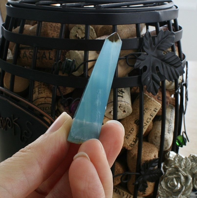 Blue Calcite / Blue Onyx Obelisk from Argentina, also called Lemurian Aquatine Calcite, OB4