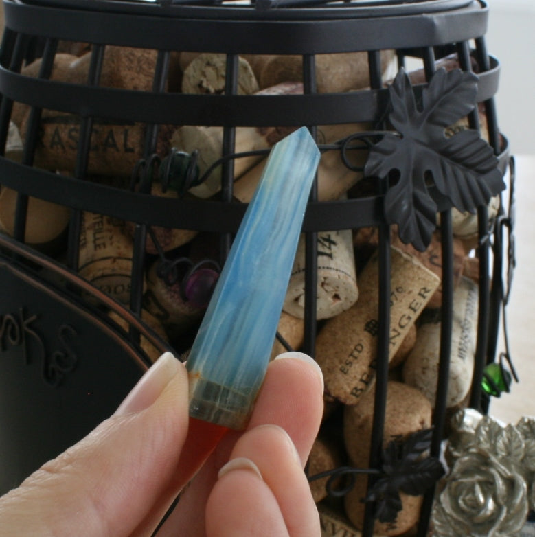 Blue Calcite / Blue Onyx Obelisk from Argentina, also called Lemurian Aquatine Calcite, OB4