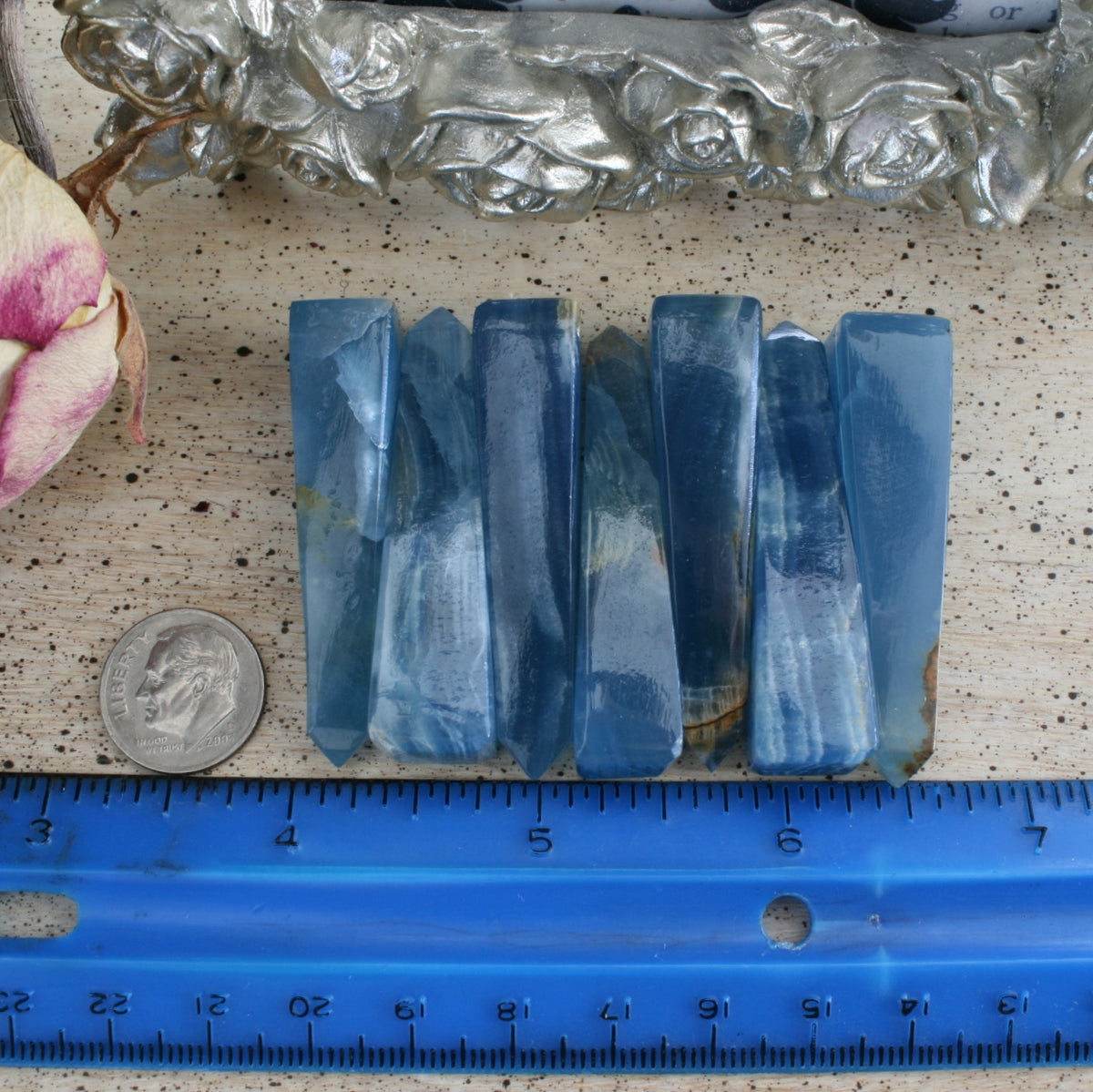 Blue Calcite / Blue Onyx Obelisk from Argentina, also called Lemurian Aquatine Calcite, OB5
