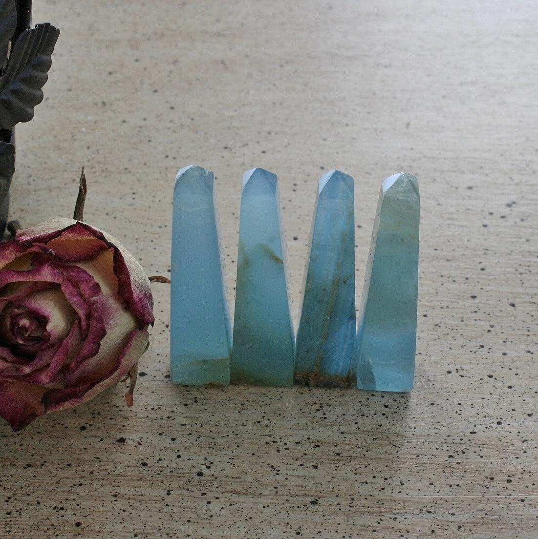 Blue Calcite / Blue Onyx Obelisk from Argentina, also called Lemurian Aquatine Calcite, OB7