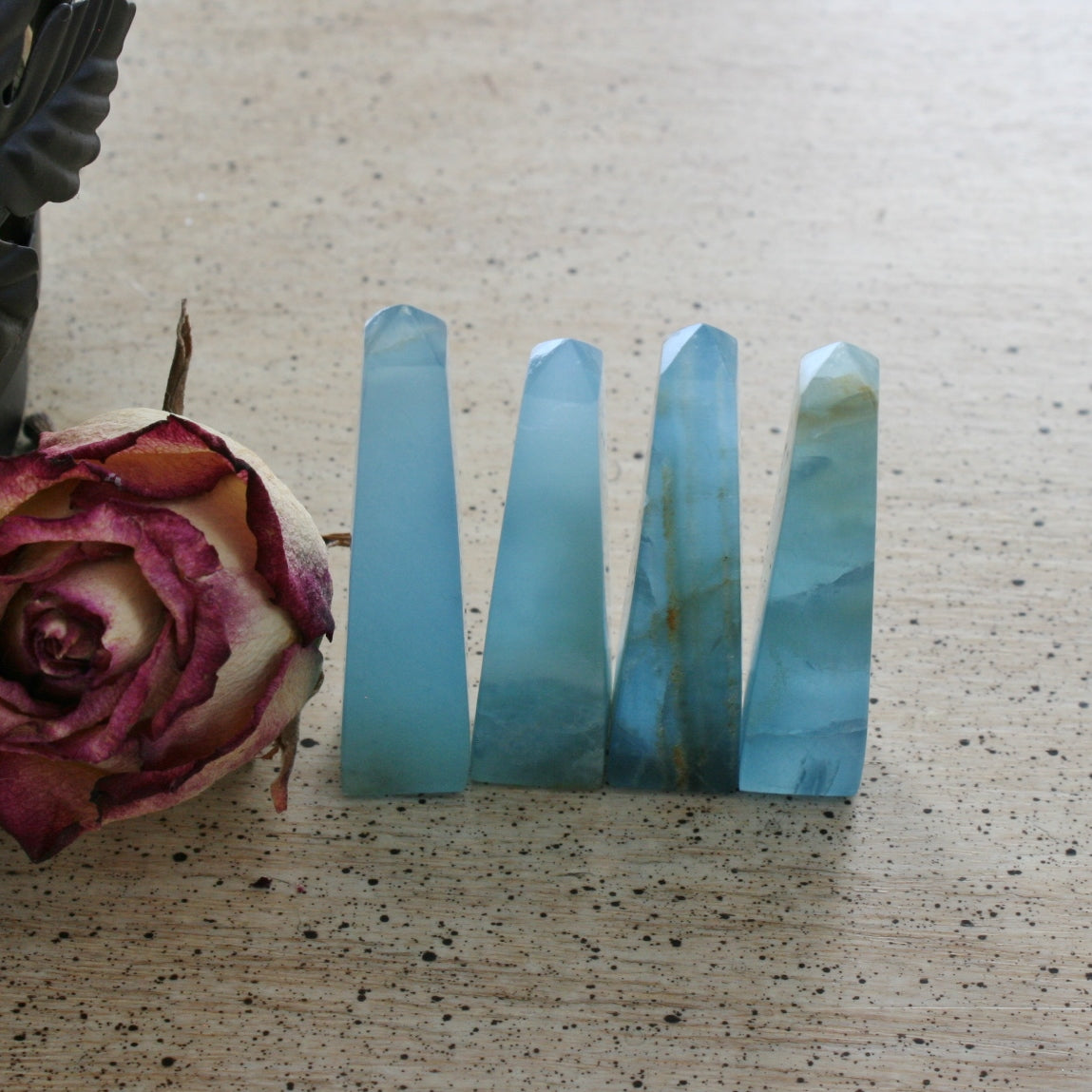 Blue Calcite / Blue Onyx Obelisk from Argentina, also called Lemurian Aquatine Calcite, OB7