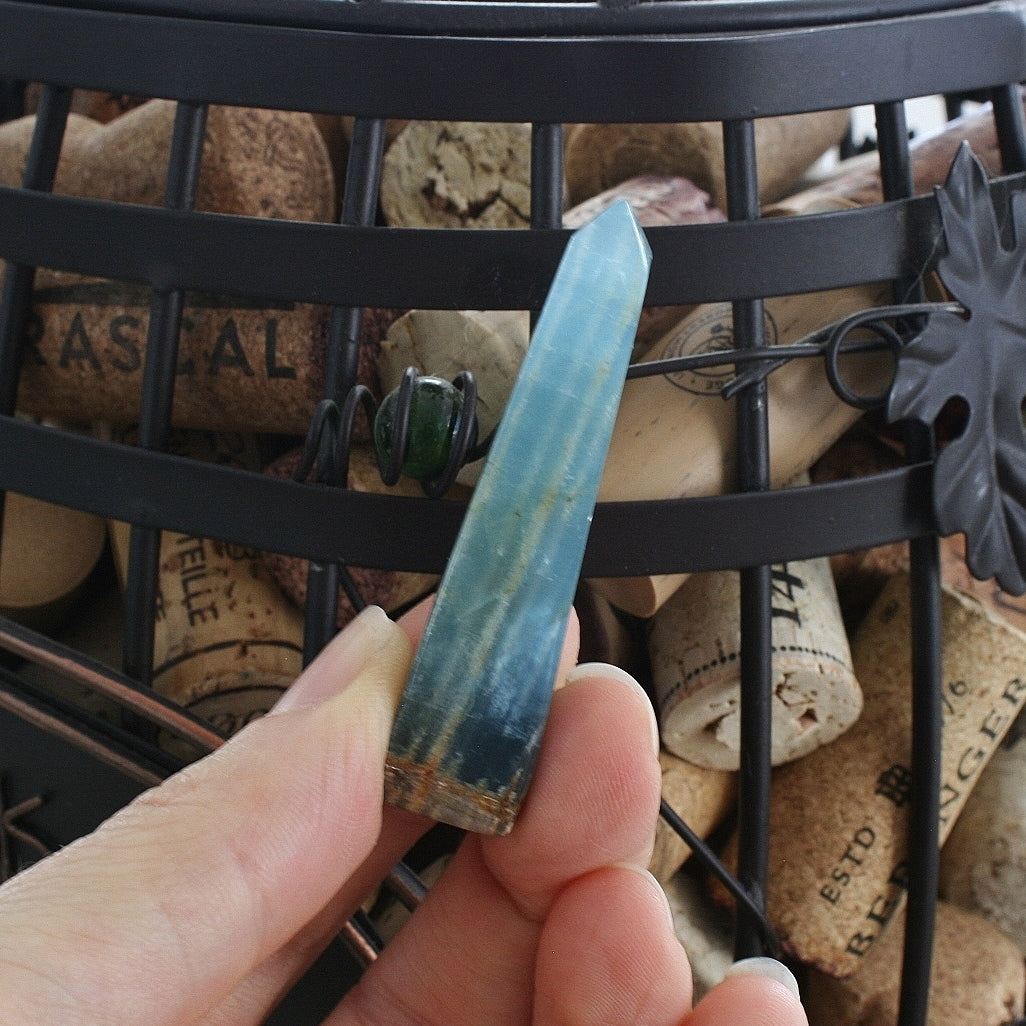 Blue Calcite / Blue Onyx Obelisk from Argentina, also called Lemurian Aquatine Calcite, OB7