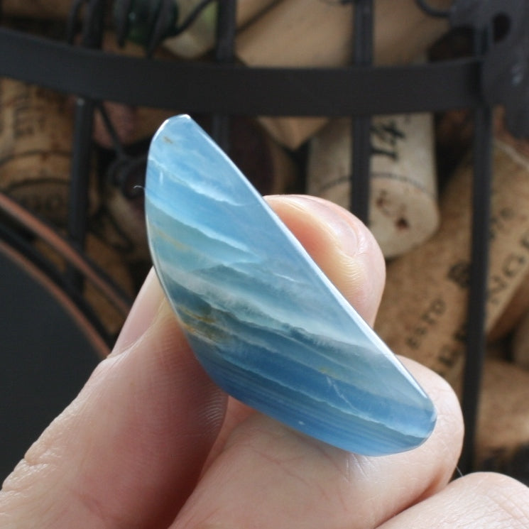 Blue Calcite / Blue Onyx Tumbled Stone from Argentina, also called Lemurian Aquatine Calcite, TUM9