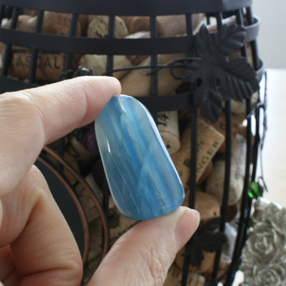 Blue Calcite / Blue Onyx Tumbled Stone from Argentina, also called Lemurian Aquatine Calcite, TUM14