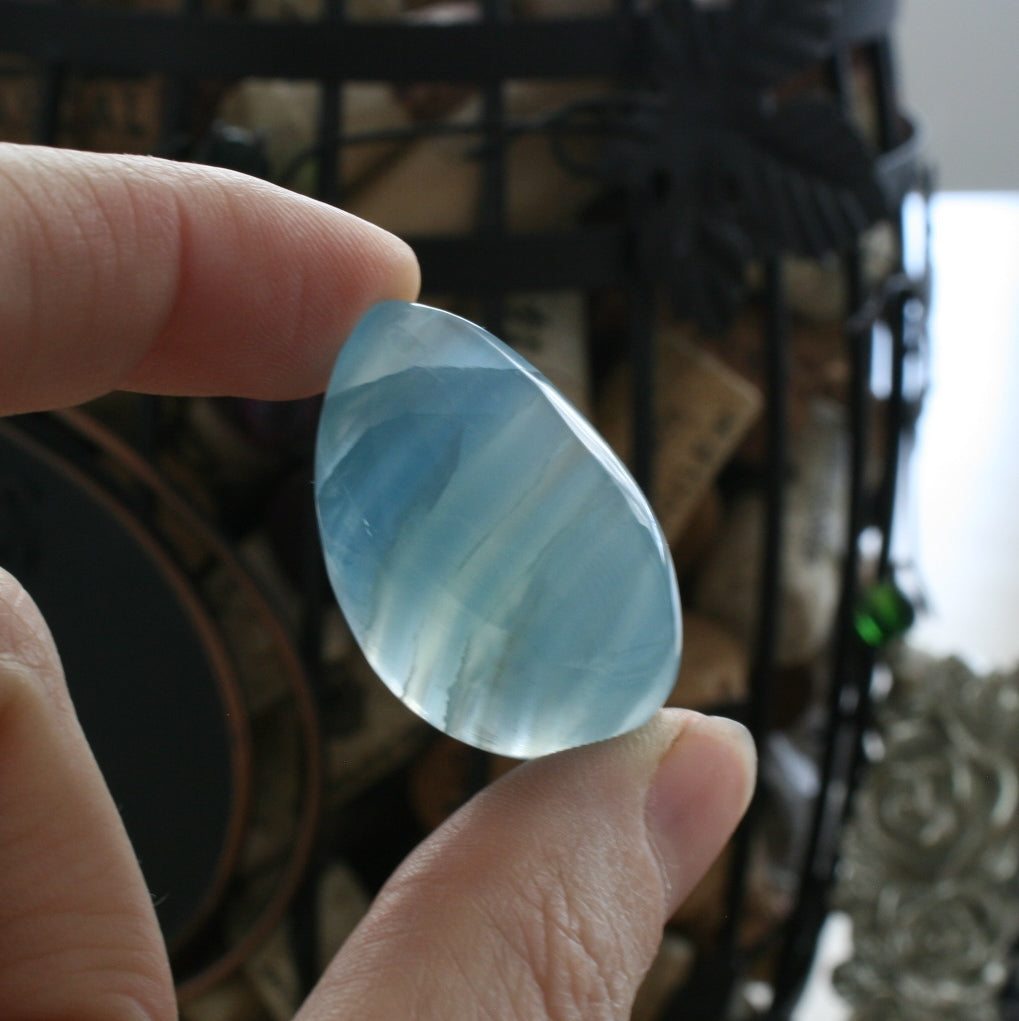 Blue Calcite / Blue Onyx Tumbled Stone from Argentina, also called Lemurian Aquatine Calcite, TUM16