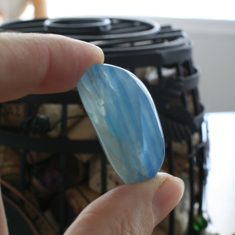 Blue Calcite / Blue Onyx Tumbled Stone from Argentina, also called Lemurian Aquatine Calcite, TUM16