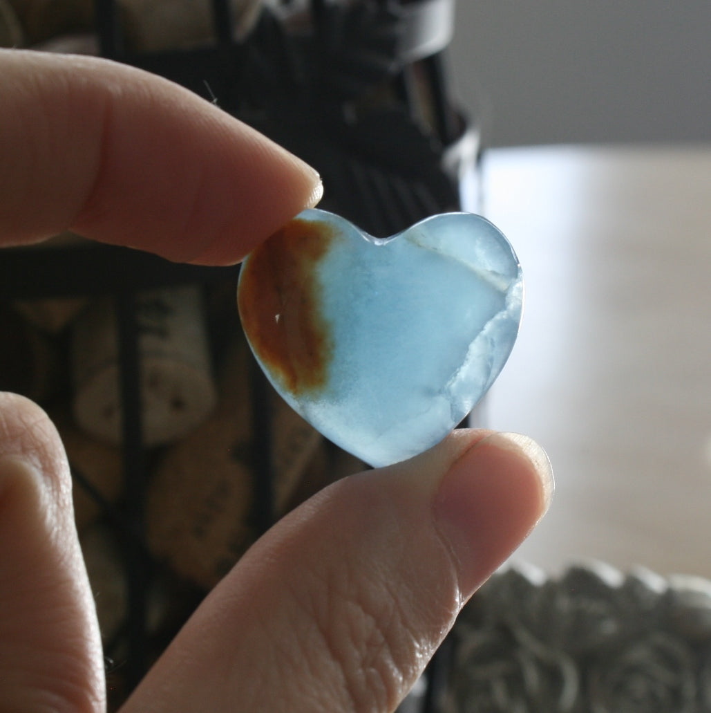 Blue Calcite Crystal Heart, HT1