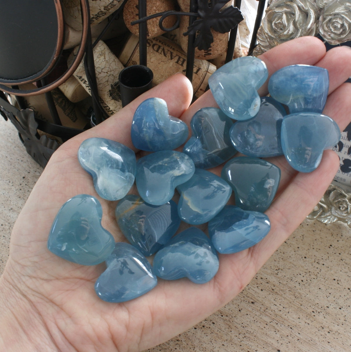 Blue Calcite Crystal Heart, HT3