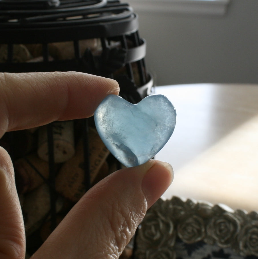 Blue Calcite Crystal Heart, HT3