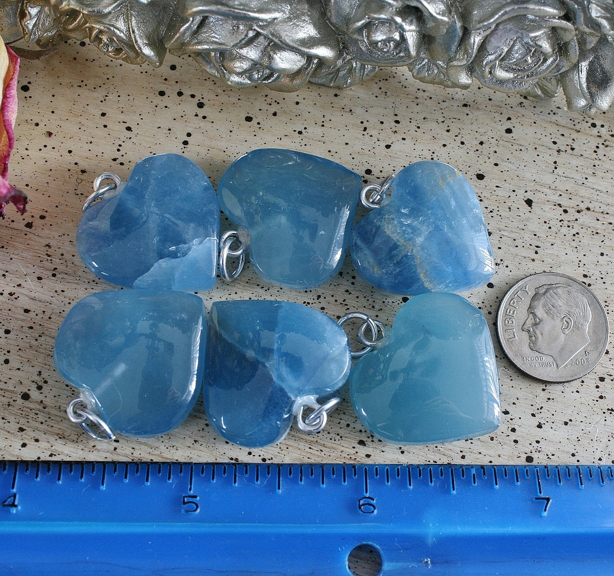 Blue Calcite Crystal Heart Pendant