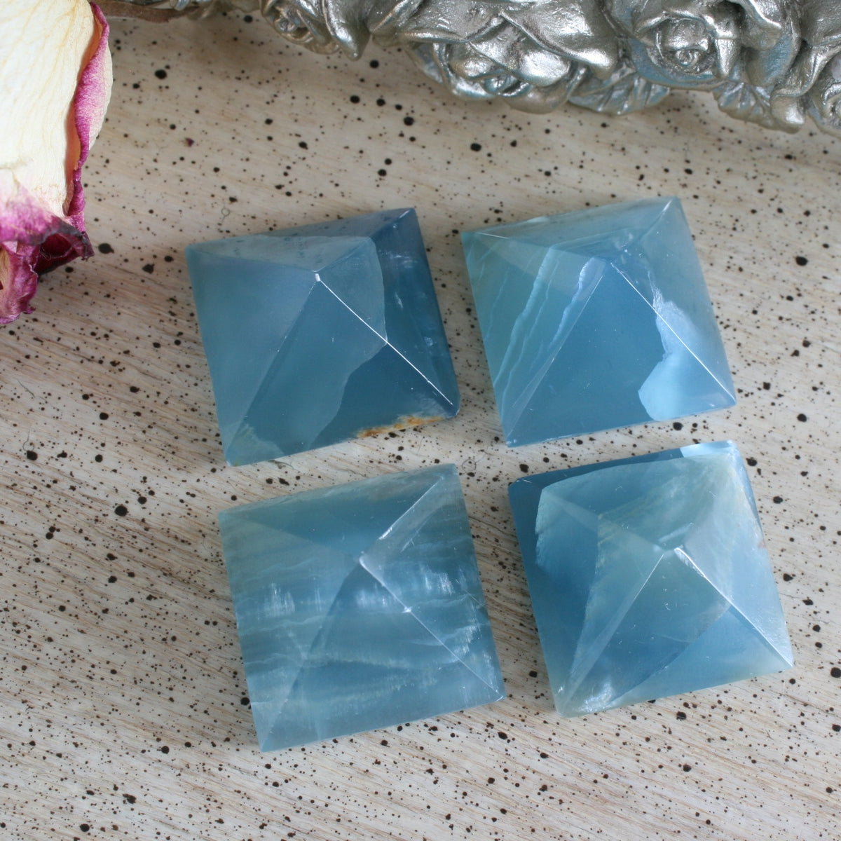Blue Calcite / Blue Onyx Pyramid from Argentina, also called Lemurian Aquatine Calcite, LGPY7