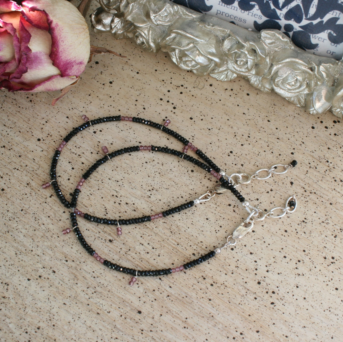 Spinel and Garnet Faceted Bracelet with Sterling Silver Extender