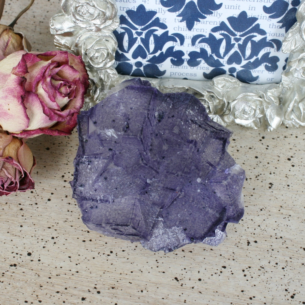 Purple Fluorite Cube Crystal Cluster on Limonite, 274.2 gm