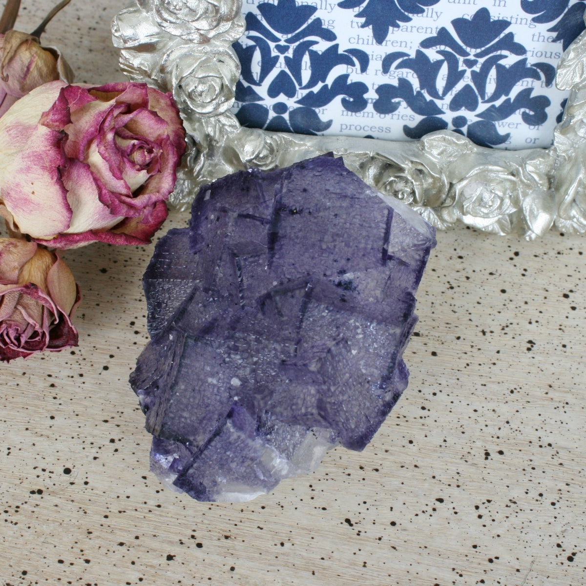 Purple Fluorite Cube Crystal Cluster on Limonite, 274.2 gm