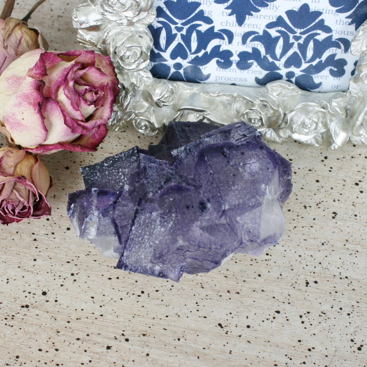 Purple Fluorite Cube Crystal Cluster on Limonite, 274.2 gm