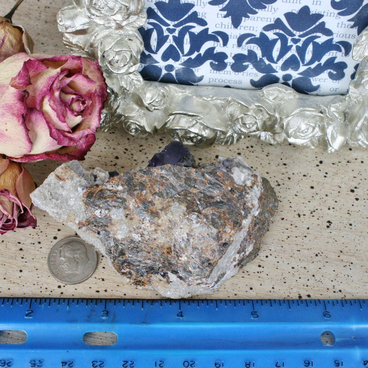 Purple Fluorite Cube Crystal with Dolomite & Sphalerite on Limonite, 170.5 gm