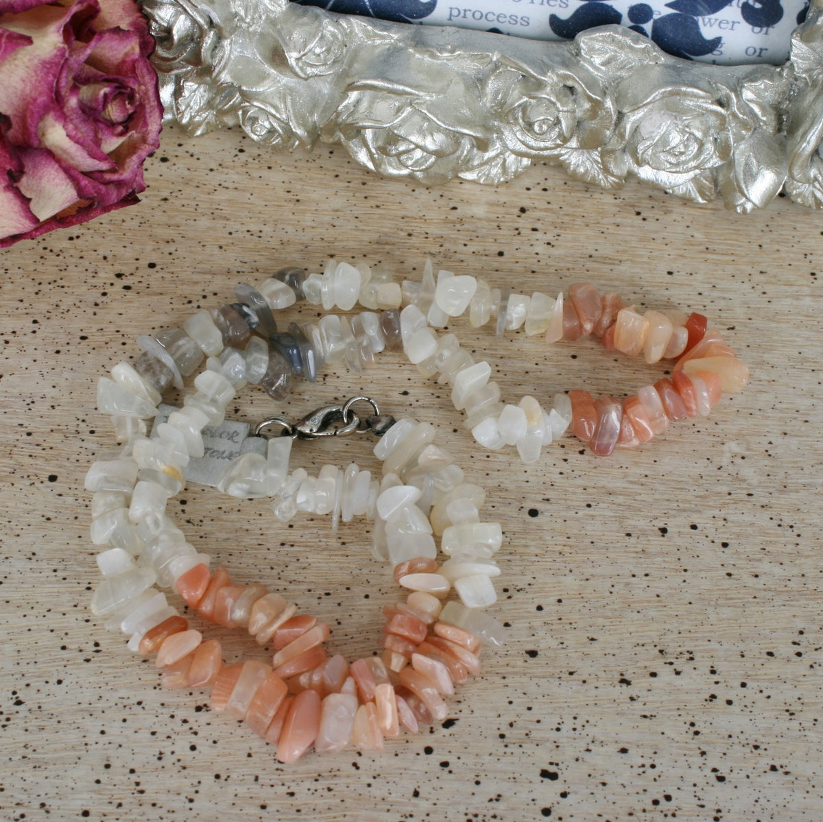 Tri Color Moonstone Chip Necklace