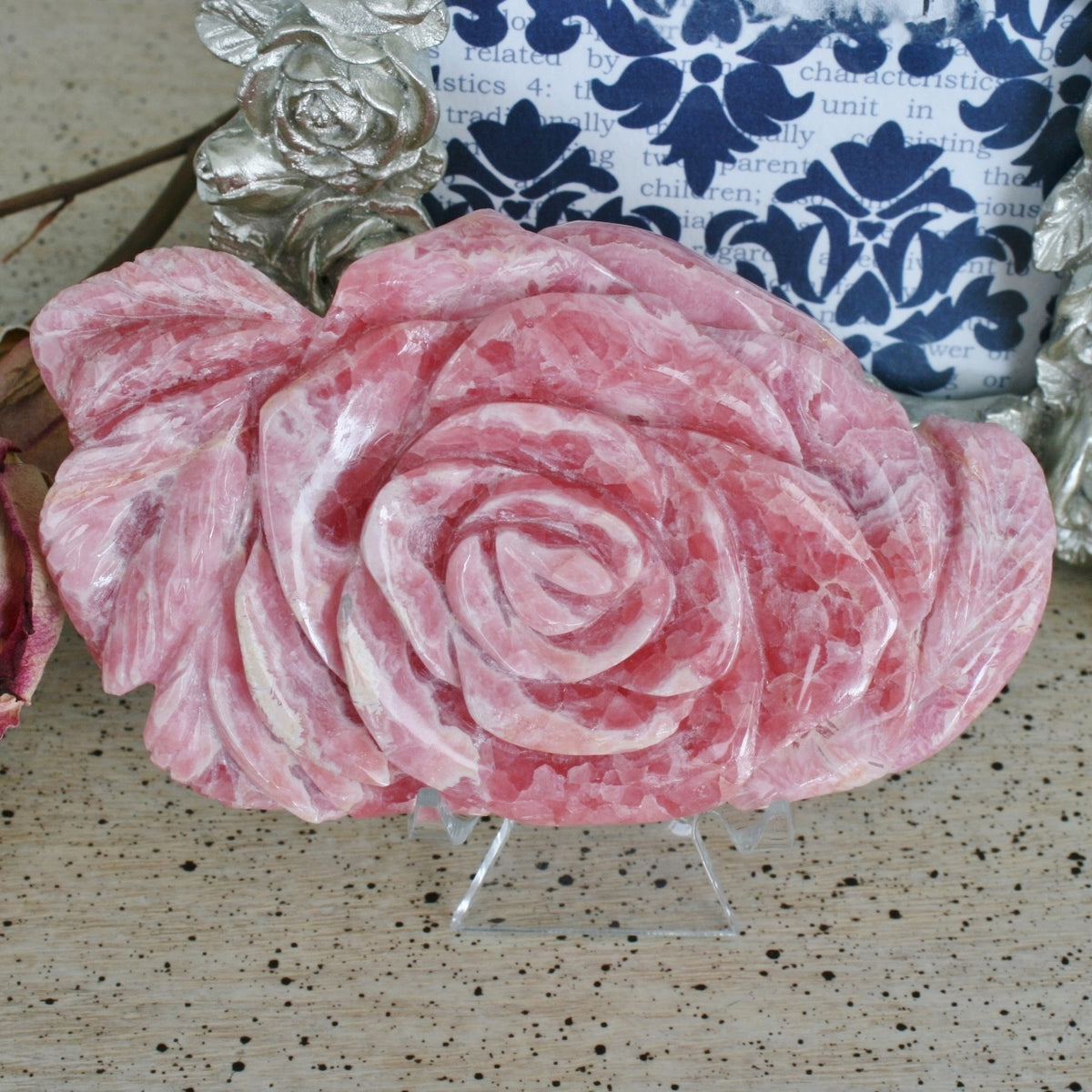 Rhodochrosite Rose Carving from Argentina, 234.5 grams