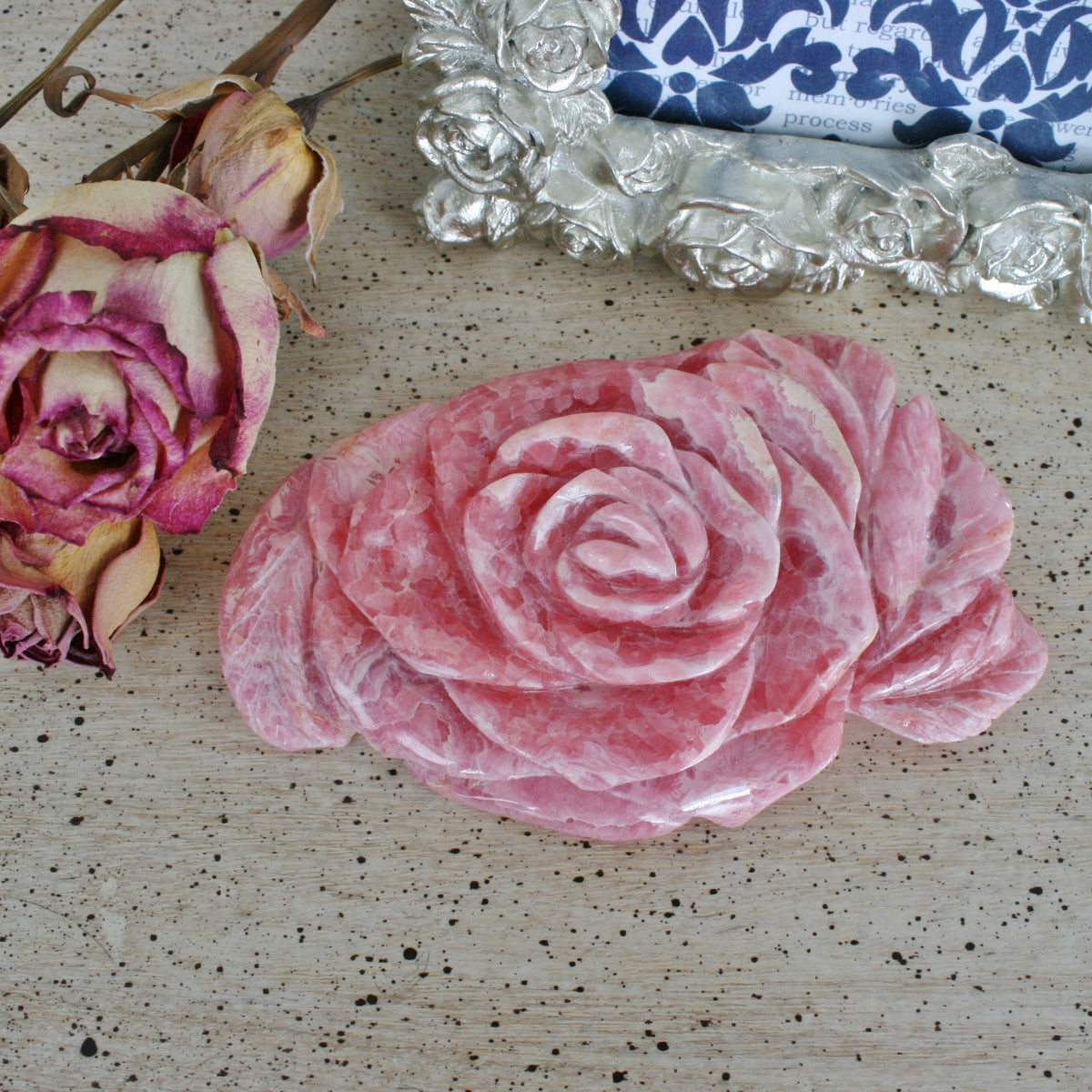 Rhodochrosite Rose Carving from Argentina, 234.5 grams