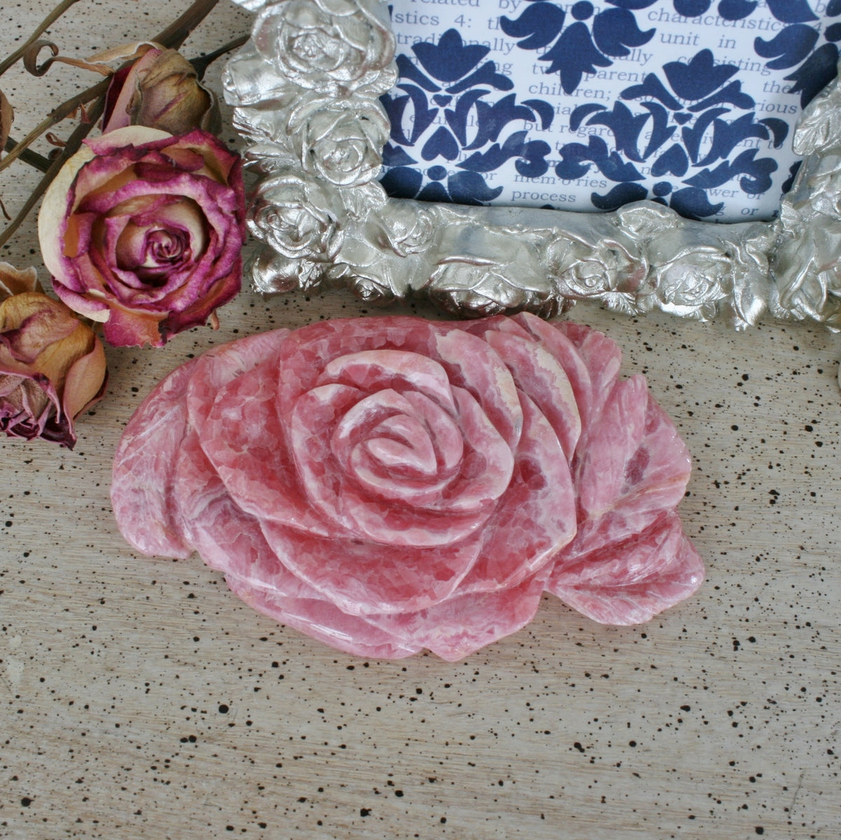 Rhodochrosite Rose Carving from Argentina, 234.5 grams