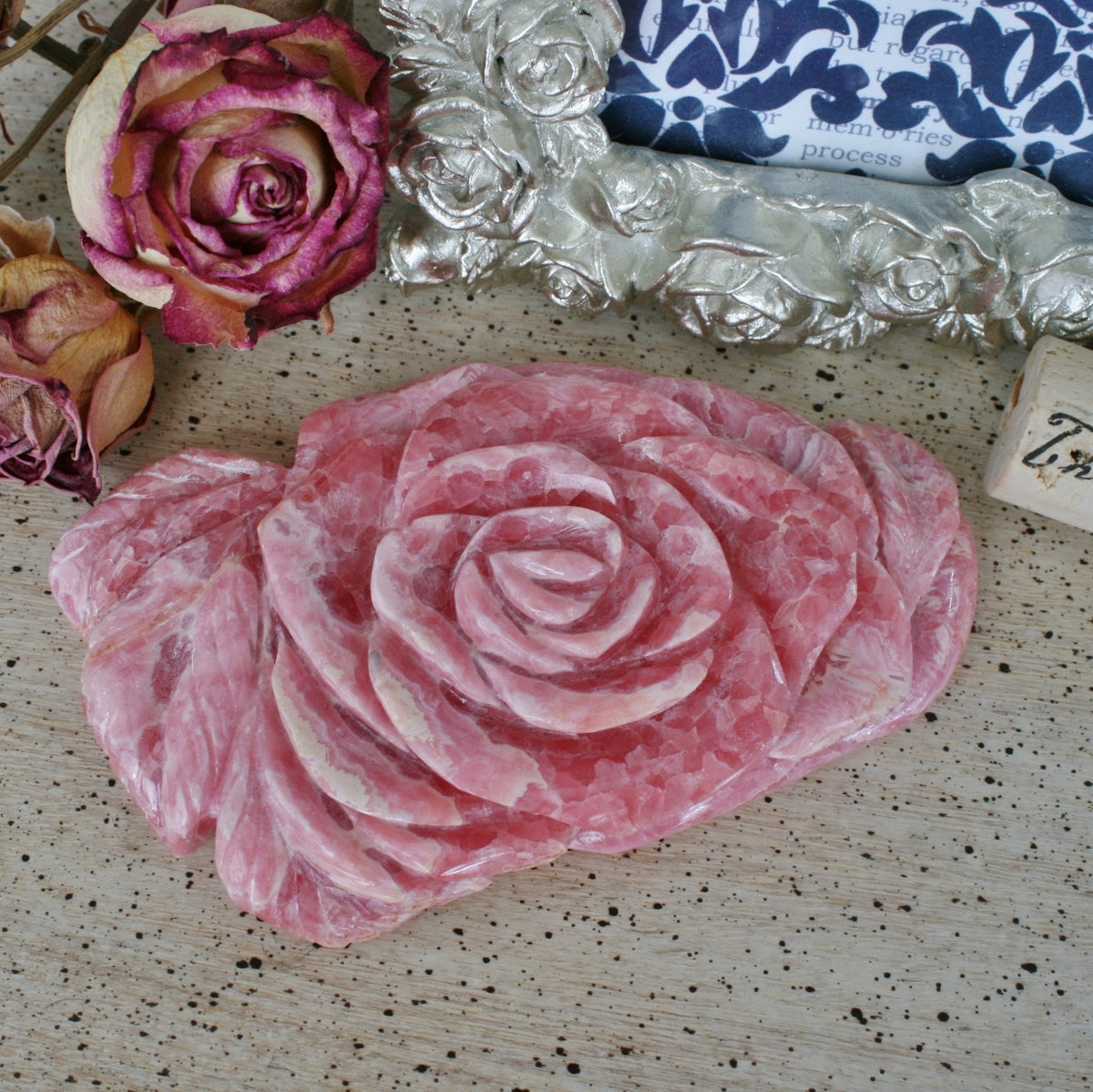 Rhodochrosite Rose Carving from Argentina, 234.5 grams