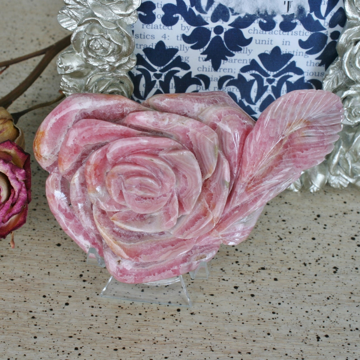 Rhodochrosite Rose Carving from Argentina, 207.9 grams