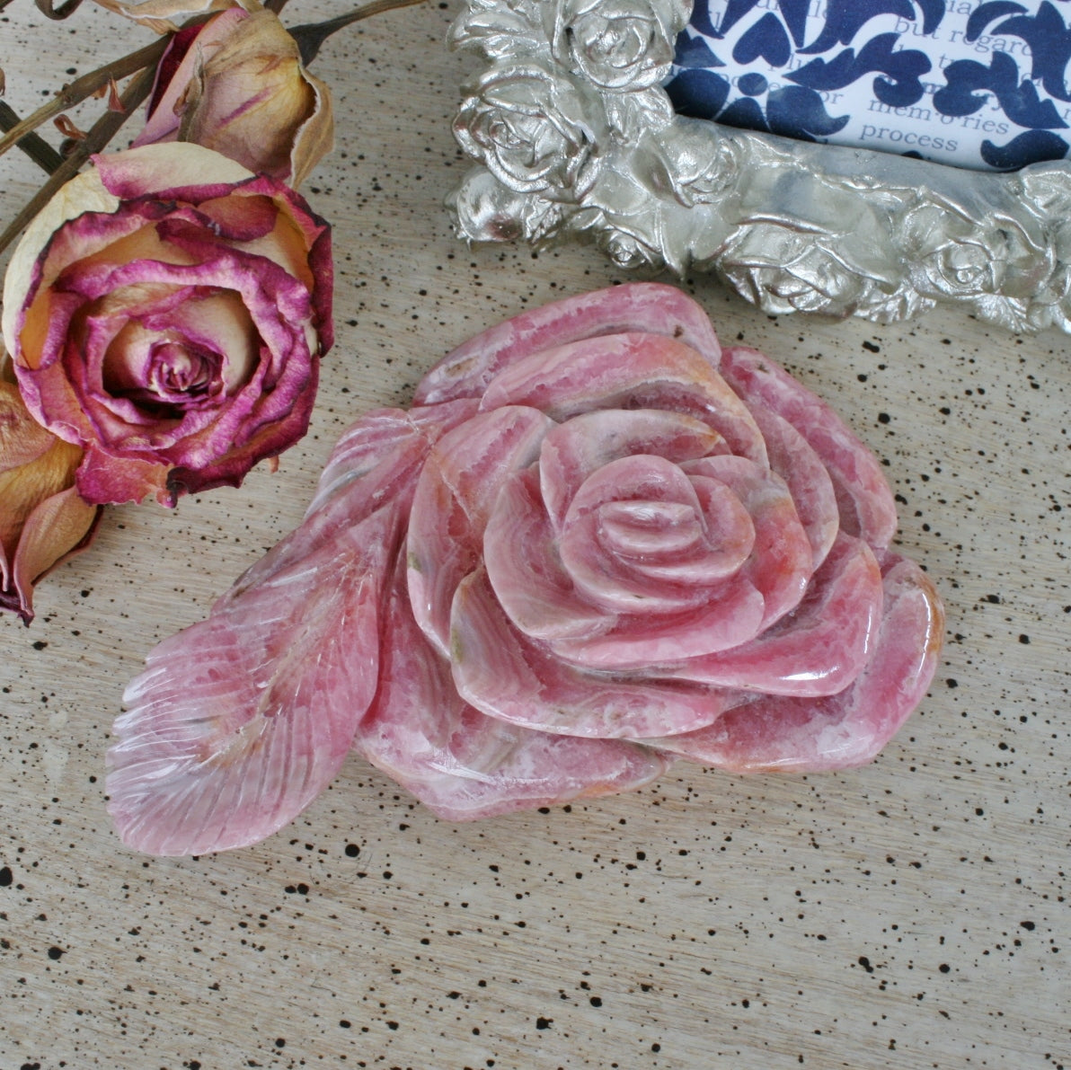 Rhodochrosite Rose Carving from Argentina, 207.9 grams