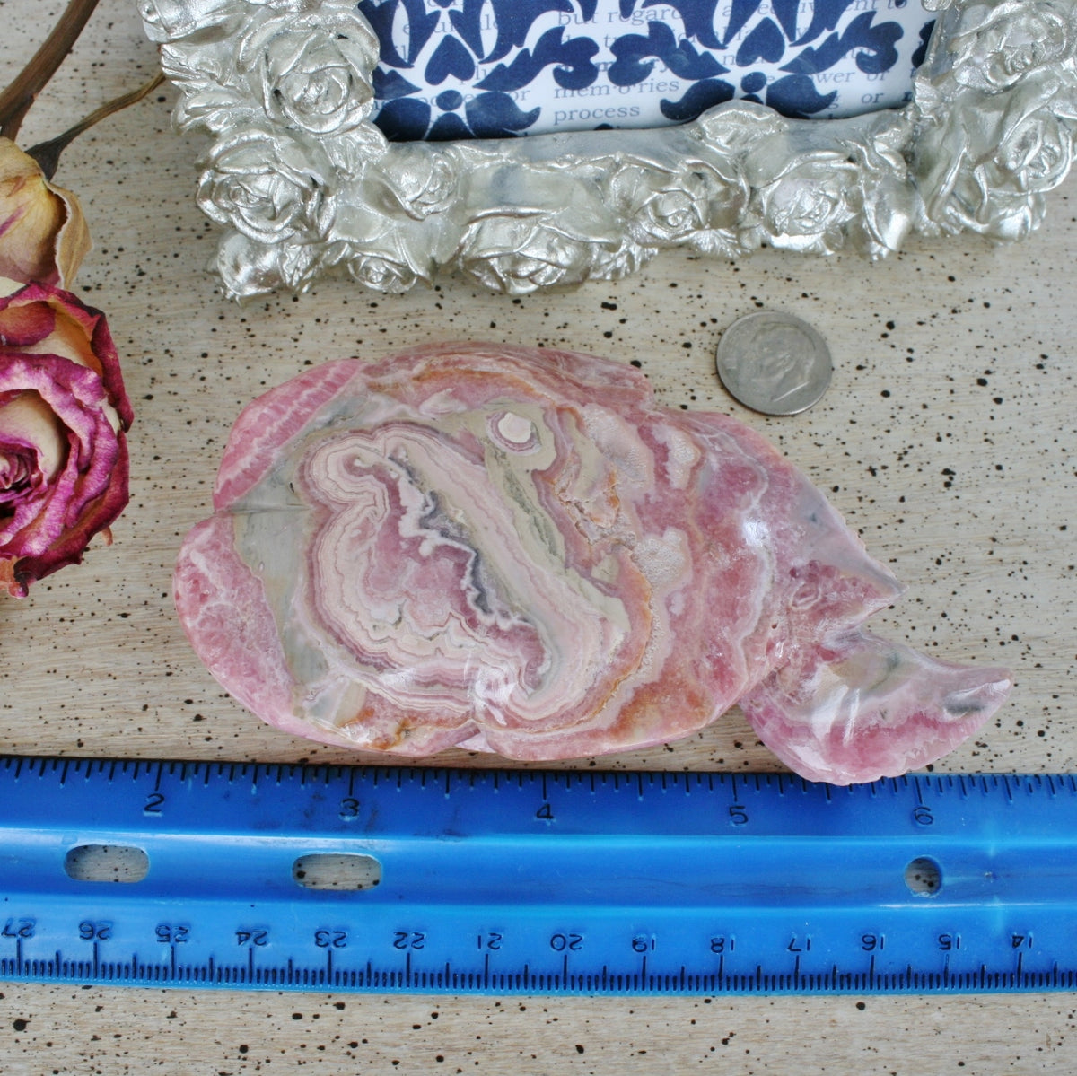 Rhodochrosite Rose Carving from Argentina, 207.9 grams