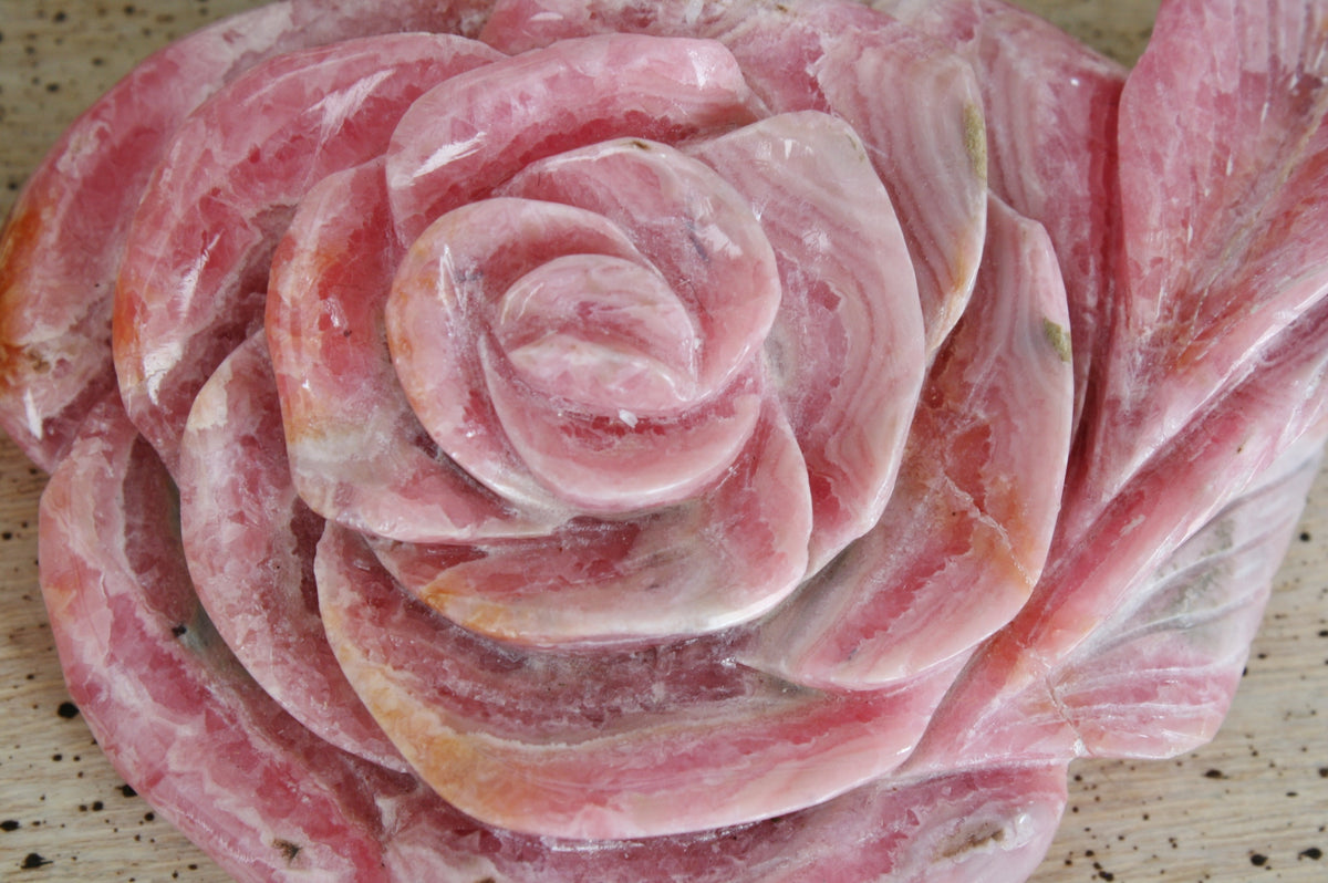 Rhodochrosite Rose Carving from Argentina, 207.9 grams