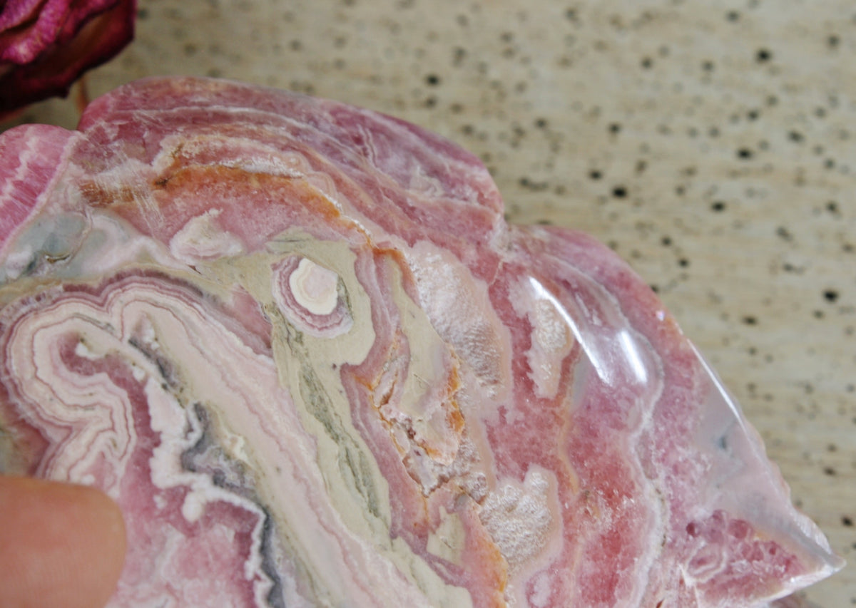Rhodochrosite Rose Carving from Argentina, 207.9 grams
