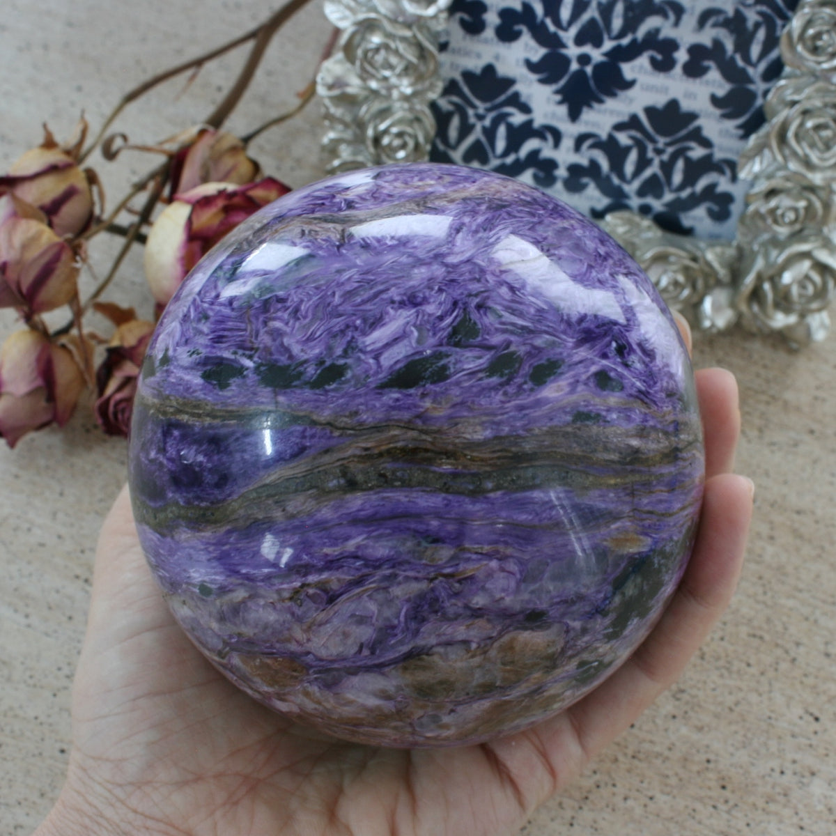 Large Charoite Sphere, from Russia, 100mm