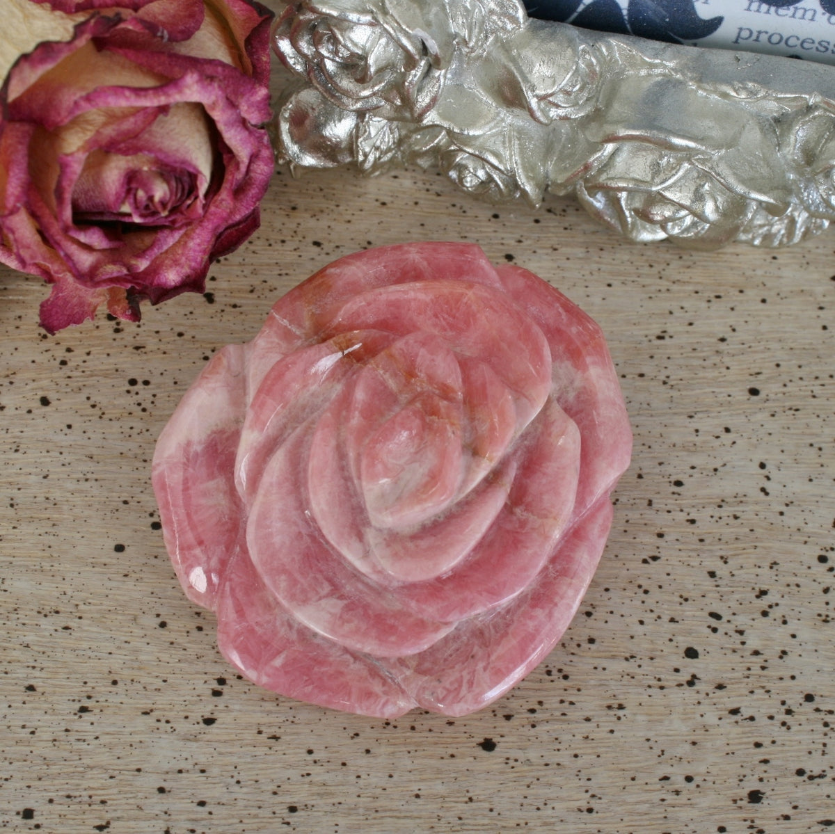 Rhodochrosite Rose Carving from Argentina, 69.8 grams