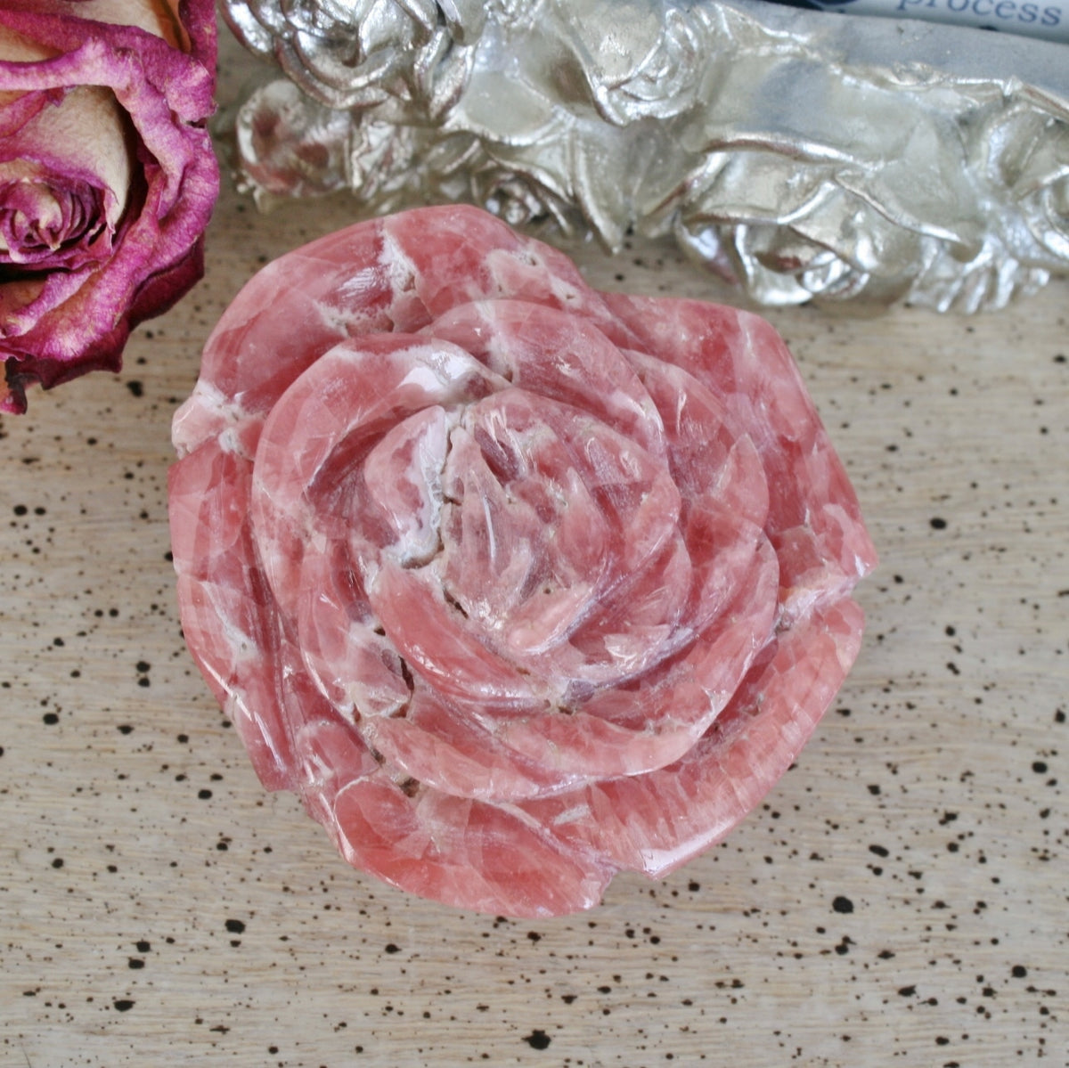 Rhodochrosite Rose Carving from Argentina, 82.3 grams