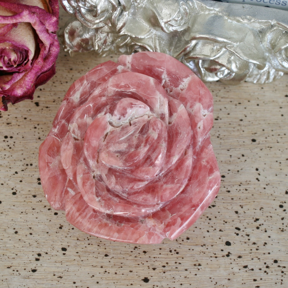 Rhodochrosite Rose Carving from Argentina, 82.3 grams