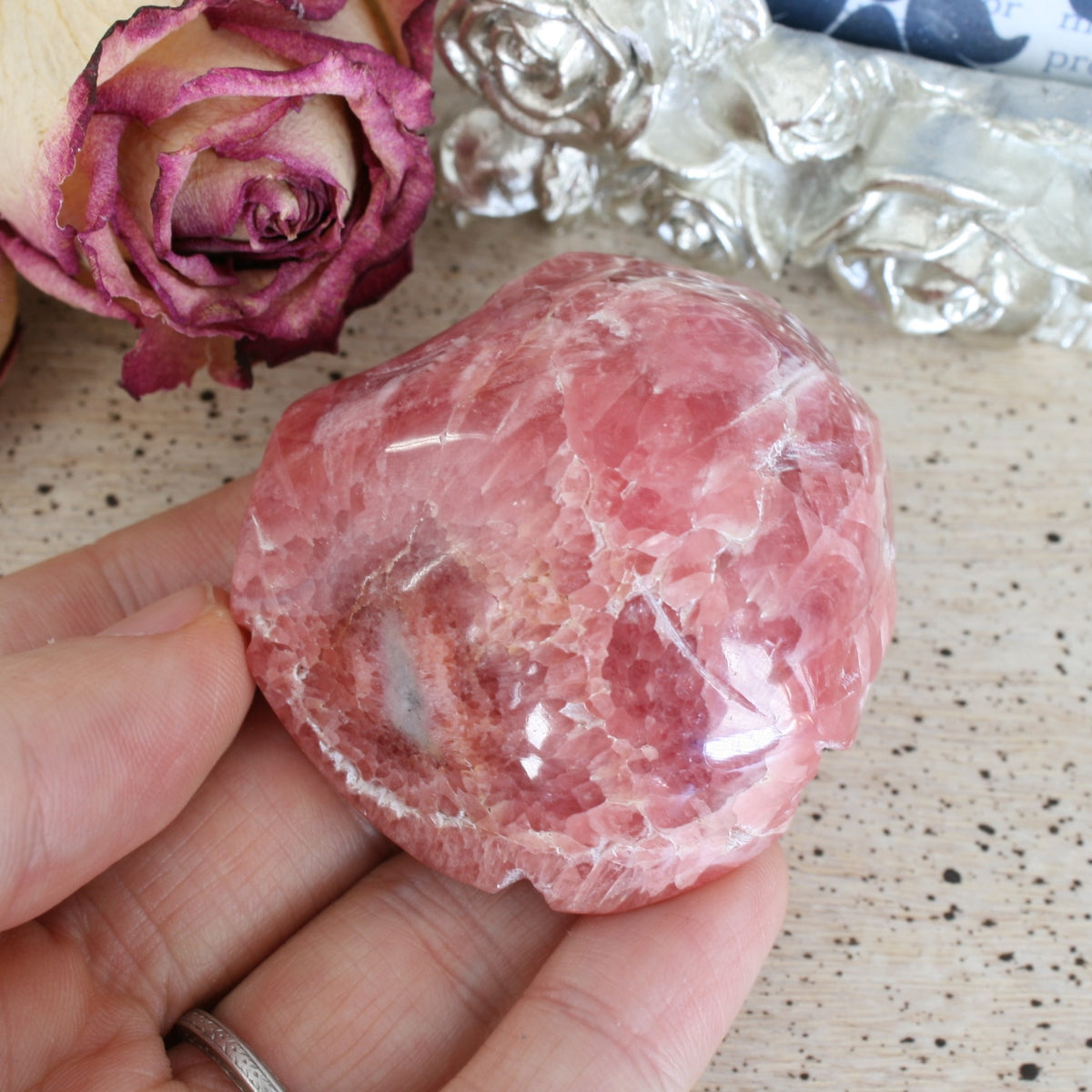 Rhodochrosite Rose Carving from Argentina, 82.3 grams