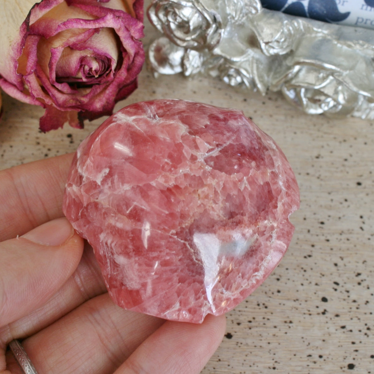 Rhodochrosite Rose Carving from Argentina, 82.3 grams