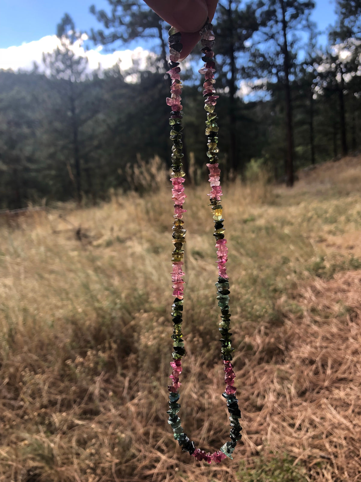 Pink, Green, Indicolite Tourmaline Chip Necklace