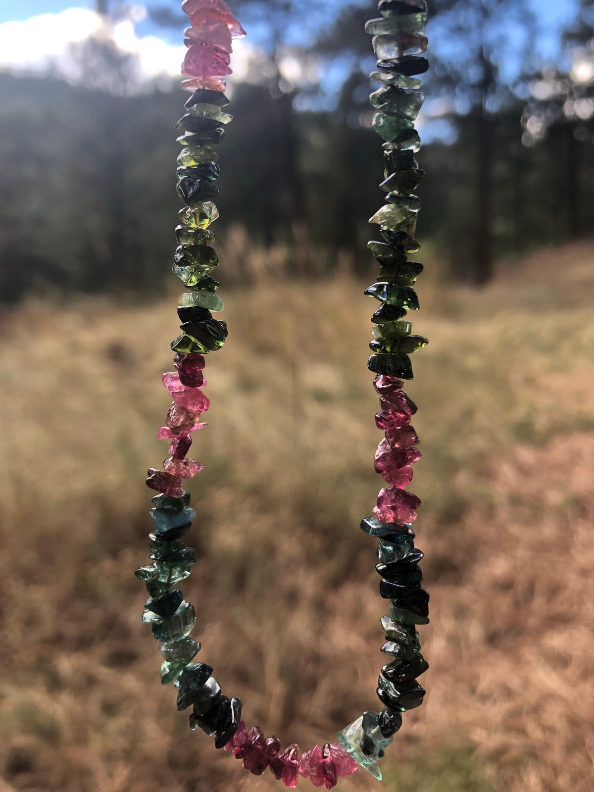 Pink, Green, Indicolite Tourmaline Chip Necklace