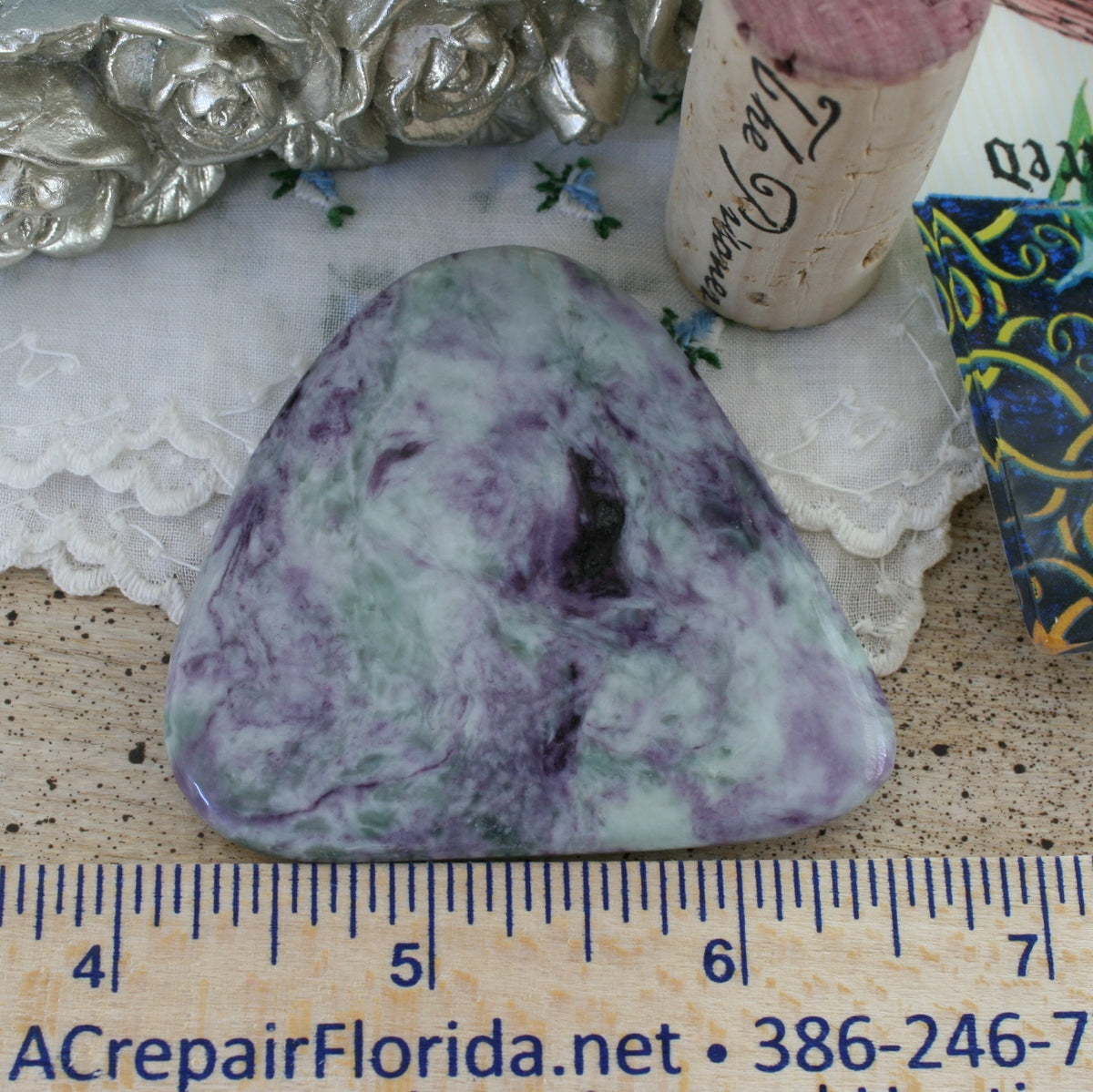 Kammererite, Diopside and Tremolite Polished Freeform from India, 48.7 grams