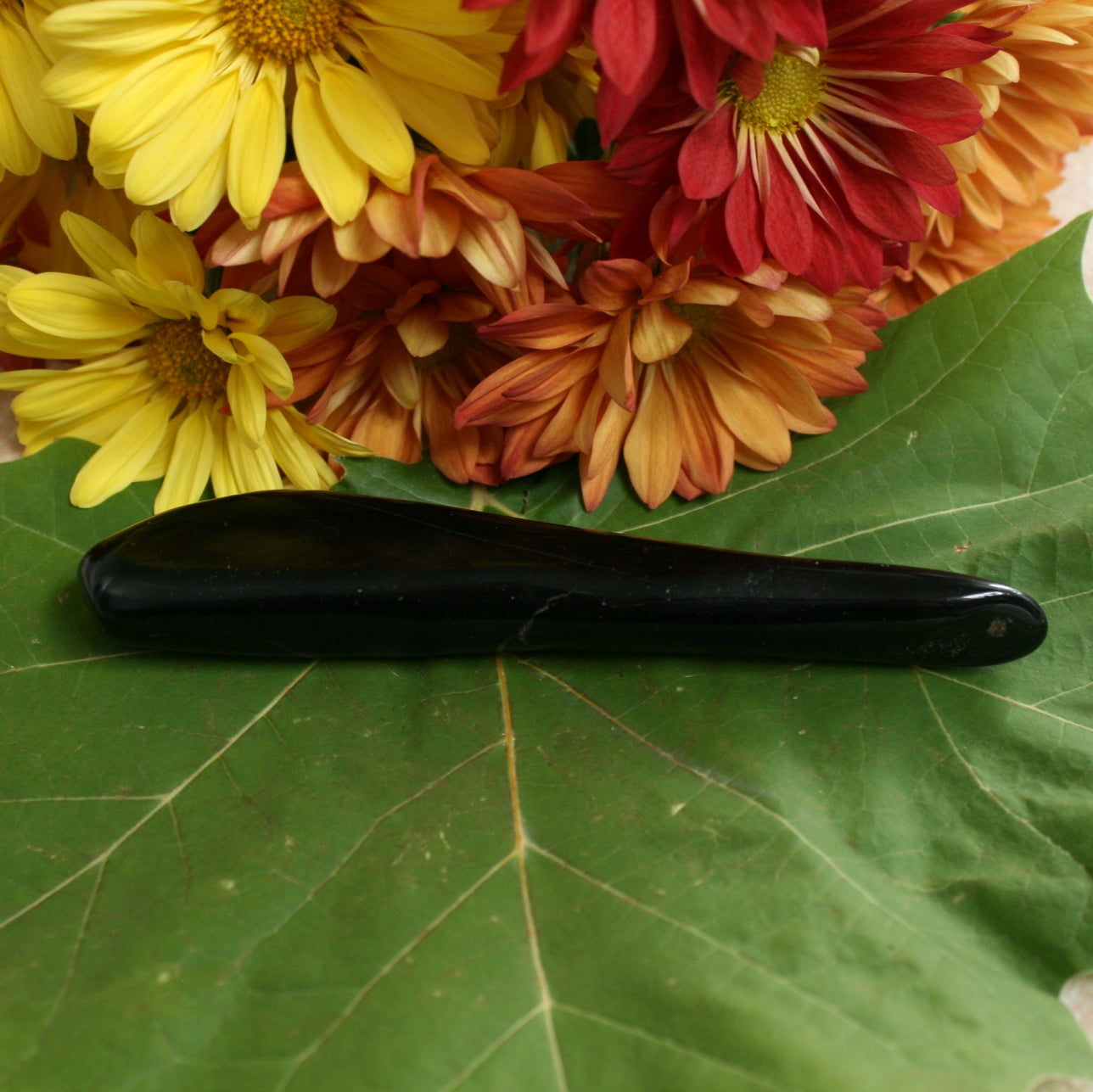 Black Tourmaline Polished Crystal Massage Wand, 116.8 grams