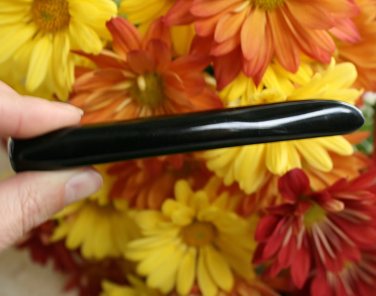 Black Tourmaline Polished Crystal Massage Wand, 78.9 grams